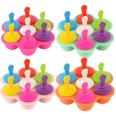 Grade Alimentar Molde de Gelo de Silicone 7 Buracos Popsicle DIY Caixa de Sorvete Molde de Popsicle de Silicone