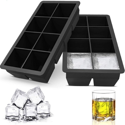 Em estoque 4 6 8 Cavidade Silicone Ice Tray Mold com tapa Grande Quadrado Forma Ice Cube Maker