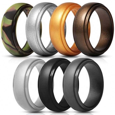 Anel de casamento de silicone para homens Step Edge Design elegante 4 pacotes Serviço de moldagem individual