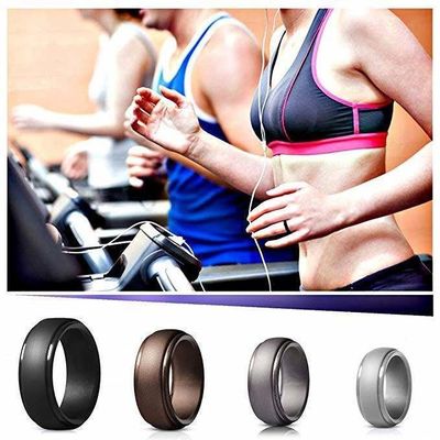 Anel de casamento de silicone para homens 4 pacotes Singles Step Edge Design elegante Metal Black e Camo