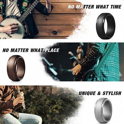 Anel de casamento de silicone para homens 4 pacotes Singles Step Edge Design elegante Metal Black e Camo