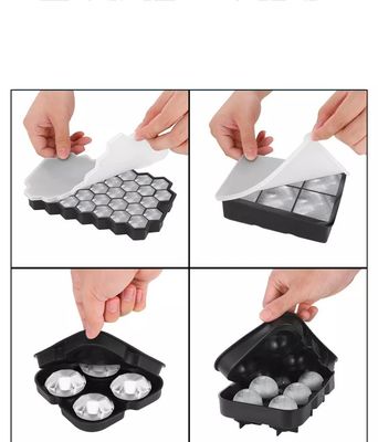 Molde de bola de gelo redonda de 6 buracos com bandeja de gelo quadrada de honeycomb e bandeja de cubo de gelo de diamante