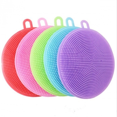 Escova de lavagem de pratos circular de lado duplo Escova de limpeza de silicone para limpeza de cozinha