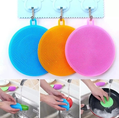Escova de lavagem de pratos circular de lado duplo Escova de limpeza de silicone para limpeza de cozinha