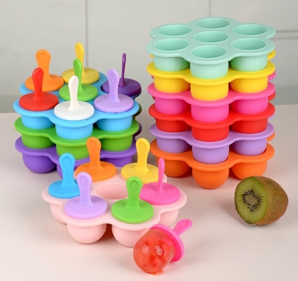 Grade Alimentar Molde de Gelo de Silicone 7 Buracos Popsicle DIY Caixa de Sorvete Molde de Popsicle de Silicone