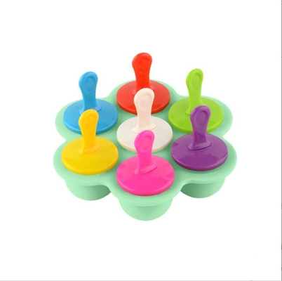 Grade Alimentar Molde de Gelo de Silicone 7 Buracos Popsicle DIY Caixa de Sorvete Molde de Popsicle de Silicone