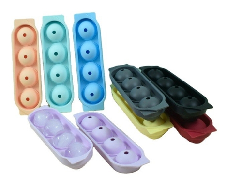 Silicone Ice Cube Tray Moldes Crystal Clear 4 Cavidade Esfera Redonda Portátil