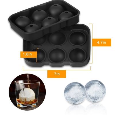 Ferramentas de sorvete 6 Cavidade Grade de Alimentos de silicone redondo Ice Cube Tray com tampa e tampa