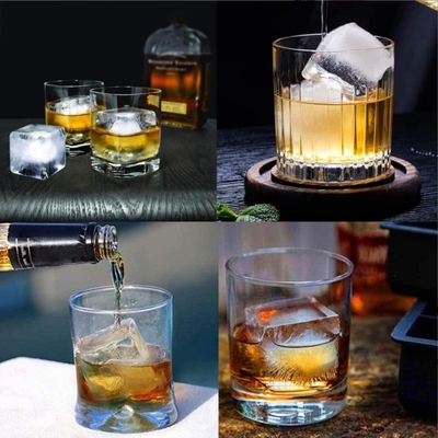 Em estoque 4 6 8 Cavidade Silicone Ice Tray Mold com tapa Grande Quadrado Forma Ice Cube Maker