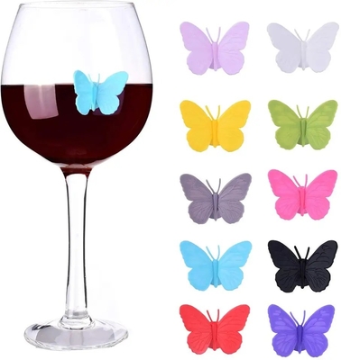 Empilhados Silicone Cute Design Borboleta Vinho Garrafa de Vidro Copo Etiquetas de Identificação