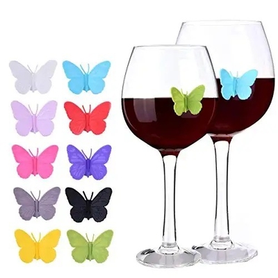 Empilhados Silicone Cute Design Borboleta Vinho Garrafa de Vidro Copo Etiquetas de Identificação