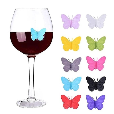 Empilhados Silicone Cute Design Borboleta Vinho Garrafa de Vidro Copo Etiquetas de Identificação