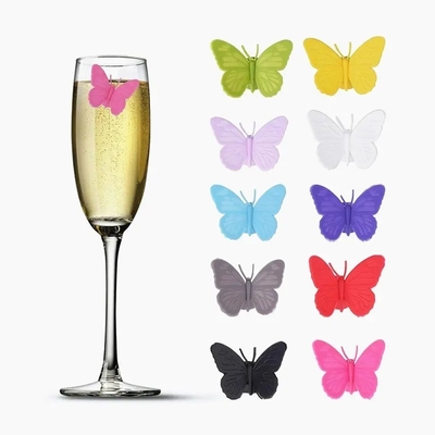 Empilhados Silicone Cute Design Borboleta Vinho Garrafa de Vidro Copo Etiquetas de Identificação
