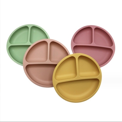 Conjunto de alimentação de silicone 3 áreas Material de qualidade alimentar Placa de tigela de bebê com sucção dividida