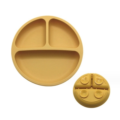Conjunto de alimentação de silicone 3 áreas Material de qualidade alimentar Placa de tigela de bebê com sucção dividida