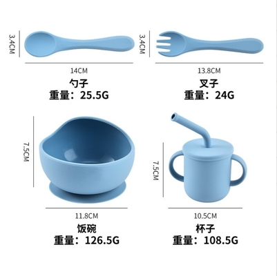 Crianças Prato de Refeição Servidores de Mesa Sucção Copo de Alimentação Conjunto de Forquilha de Taça de Silicona de Grau Alimentar