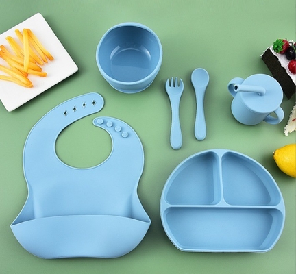 Crianças Prato de Refeição Servidores de Mesa Sucção Copo de Alimentação Conjunto de Forquilha de Taça de Silicona de Grau Alimentar