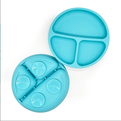Placa de jantar de silicone sem BPA, antiderrapante para bebés, com vaso de sucção e material de qualidade alimentar
