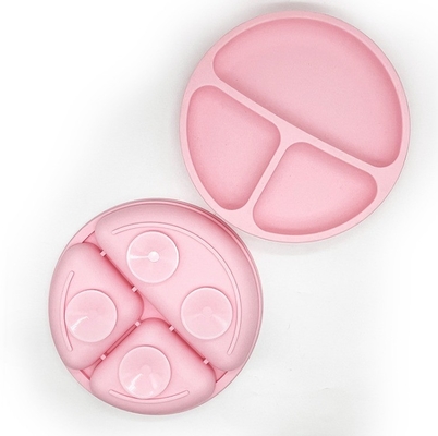 Placa de jantar de silicone sem BPA, antiderrapante para bebés, com vaso de sucção e material de qualidade alimentar