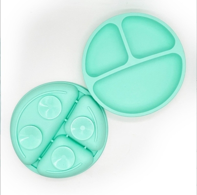Placa de jantar de silicone sem BPA, antiderrapante para bebés, com vaso de sucção e material de qualidade alimentar