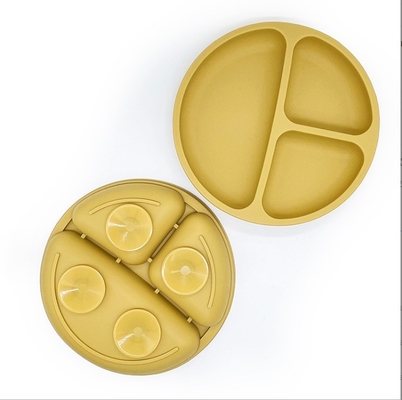 Placa de jantar de silicone sem BPA, antiderrapante para bebés, com vaso de sucção e material de qualidade alimentar