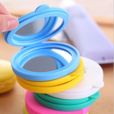 Modern Round Silicone Glass Cosmético Duplo Lado Dobrar Maquiagem Portátil Espelho de Bolso