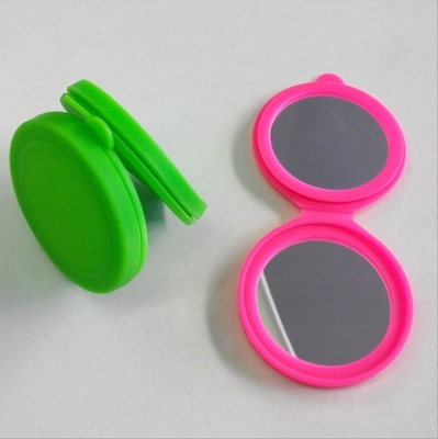 Espelho de bolso de silicone vidro redondo de silicone maquiagem compacto espelho para portátil